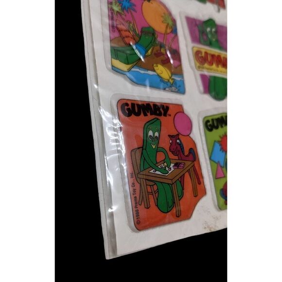 Gumby Pokey Cartoon Puffy Stickers Vintage NOS Sealed 1988 Gordy Prema‎ - Picture 2 of 4